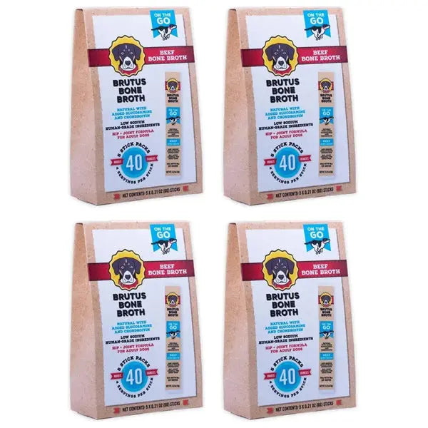 4 Pack - Brutus Broth Beef Bone Broth Powder Hip & Joint with Glucosamine 5 Count Brutus
